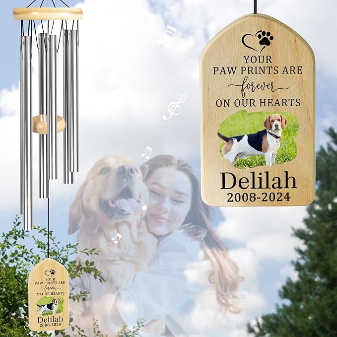 Pet Memorial Wind Chime, Pet Loss Gifts, Pet Memorial Gifts for Dogs, Dog Memorial Gifts for Loss of Dog, Loss of Dog Sympathy Gift, Dog Remembrance Gift, in Memory of Dog Cat - Paw Prints On Hearts