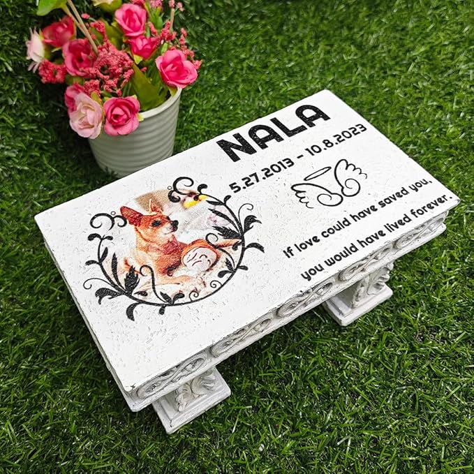 Personalized Memorial Bench for Pet Human, Custom Pet Memorial Stone with Colorful Photo, Pet Grave Marker Dog Headstone Cat Tombstone, Loss of Pet Gifts, Memorial Garden Plaque