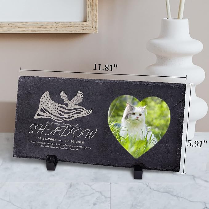 Fanery Sue Custom Cat Memorial Stones with Full Color Image, Dog Memorial Gift Garden Stones, Pet Grave Markers Personalized, All-Natural Memorial Headstone for Pet