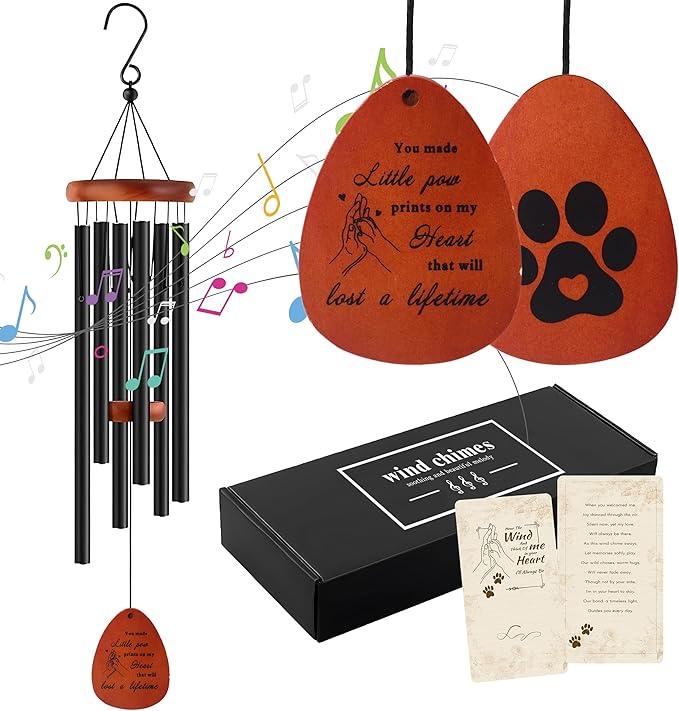 Dog Memorial Gifts for Loss of Dog, 26" Pet Memorial Wind Chimes Remembrance Gift Sympathy Gift, in Memory of Cat, Loss of Pet Gifts (Black)