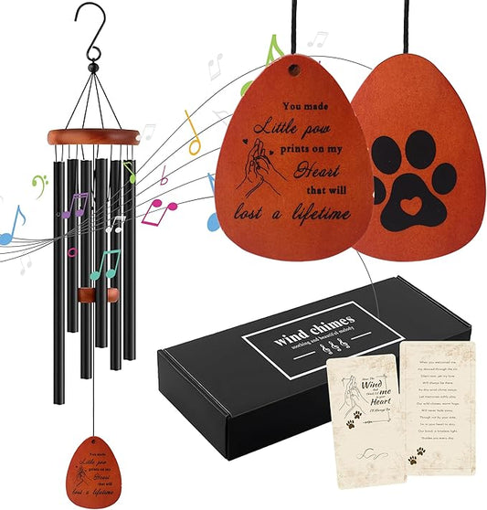 Dog Memorial Gifts for Loss of Dog, 26" Pet Memorial Wind Chimes Remembrance Gift Sympathy Gift, in Memory of Cat, Loss of Pet Gifts (Black)