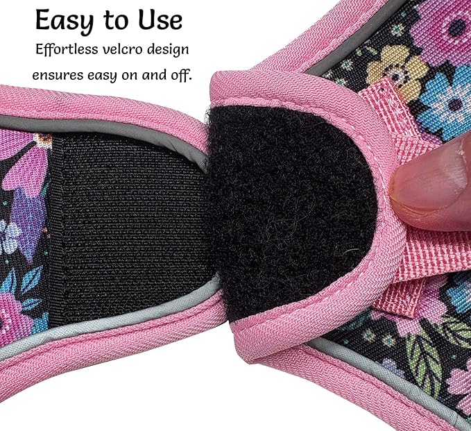 Step in Dog Harness and Leash Set, Reflective Adjustable No Pull Dog Harness for Small Medium Dogs Puppy and Cats, Soft Padded Mesh Vest Harnesses for Girl and Boy Pets(Pink Floral,M)