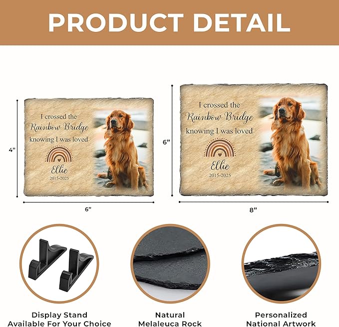 Personalized Dog Memorial Stone | Rainbow Bridge Pet Remembrance Gift for Loss of Beloved Companion | Custom Photo Grave Marker for Dogs | Outdoor- Indoor Animal Tribute Keepsake