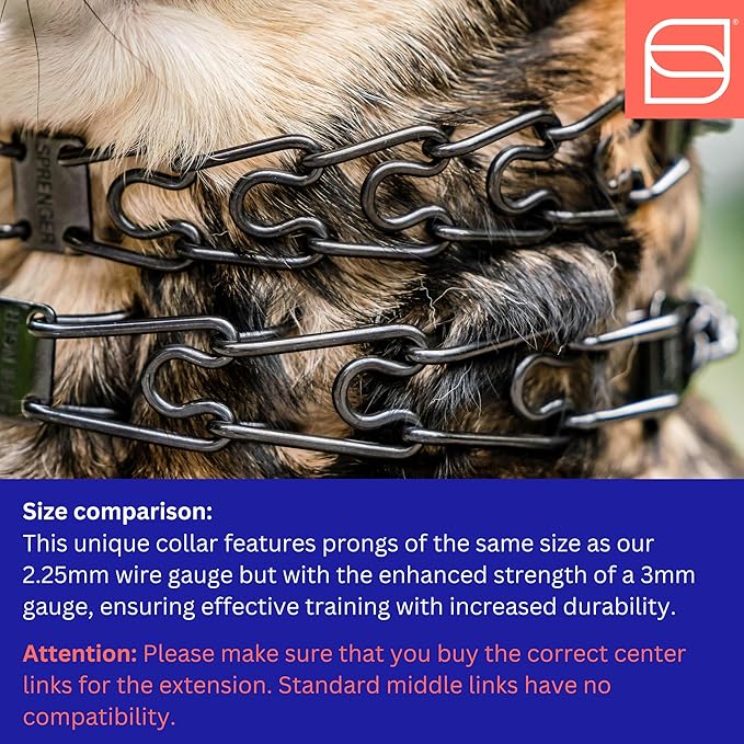 Herm. Sprenger Ultra-Plus Prong Dog Training Collar, Anti Pull Training Pinch Collar, (Stainless Steel Black, 3.0 mm Short Links x 18" Neck Size; 19-20" Chain Length) - Toggle Version