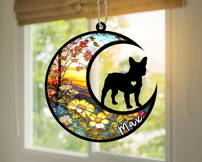Personalized Dog Memorial, Custom Name French Bulldog-Frenchie Dog Christmas Ornament with Name, Custom Breeds, Pet Loss Light Catcher, Gifts for Lovers Loss of Pet Sympathy on Mothers Day Christmas