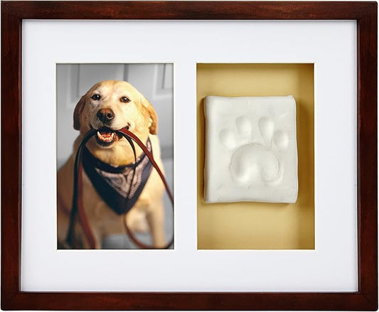 Pearhead Pawprints Wall Frame Keepsake – Espresso Wood Shadowbox Kit for Dogs & Cats with Air‑Dry Clay Imprint, Photo Display 4" x 6"