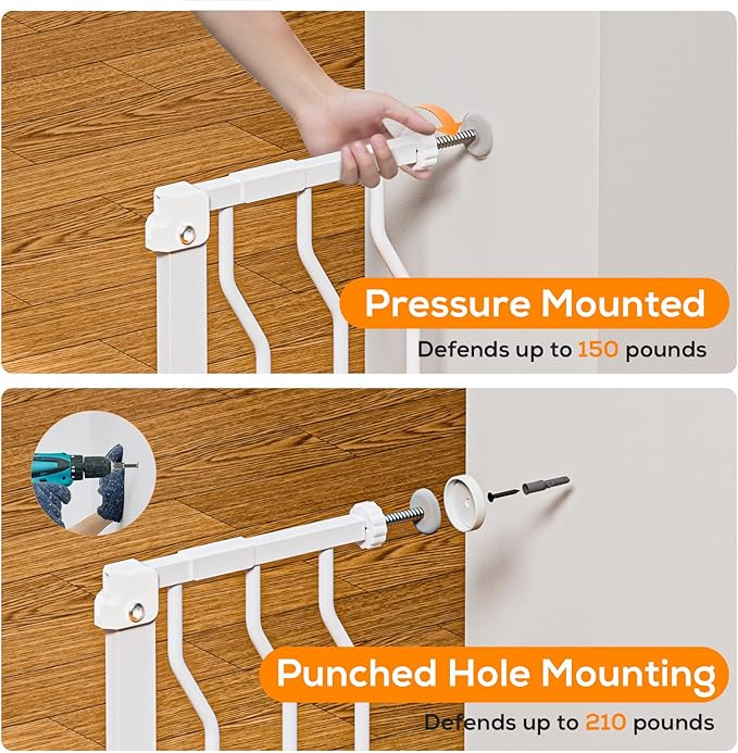 29-43" Baby Gate for Stairs, Baby Safety Essentials, Auto Close Gate for Doorways, Easy Install Pressure Mounted Dog Gate Indoor, Pet Gates for Dogs, White