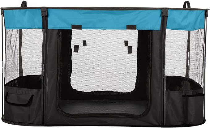 Dog Playpen - 43x34x23 Inch Puppy Kennel with Mesh Windows, Zippered Doors, and Storage Pockets - Portable Dog Play Pen Indoors/Outdoors for Small Animals by PETMAKER (Blue)