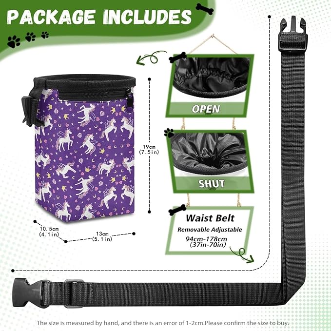 Rainbow Horse Dog Walking Bag Puppy Training Pouch, Puppy Dog Training Treat Bag Pet Training Walking & Rewarding Holder with Waistband Easy to Carry