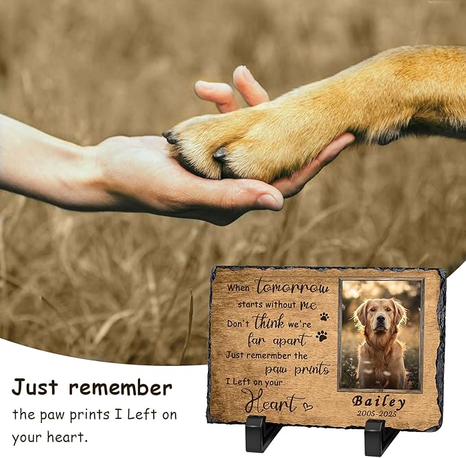 Ships Next Day Personalized Dog Memorial Gifts for Loss of Dog, Custom Pet Memorial Stone with Photo Name Date Bereavement Sympathy Gift for Dog Cat Lover
