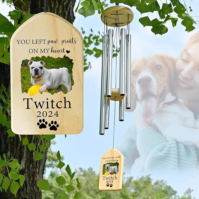 Personalized Pet Memorial Gifts, Pet Memorial Wind Chime, Dog Memorial Gifts, Cat Memorial Gifts, Pet Loss Gifts, Pet Loss Sympathy Gift, Dog Bereavement Gift, Dog Remembrance Gift - Left Paw Prints
