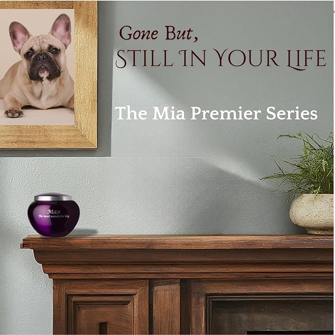 Mia Paws Premier Series Pet Urn for Dogs with Personalized Laser Engraving (Large - Pets up to 65 lbs, Deep Purple, Double Pewter Paws)