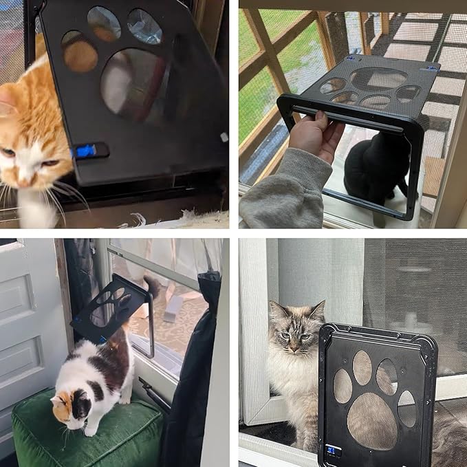 Cat Door for Screen Door, Small Dog Screen Door, Magnetic Flap Doggy Door for Sliding Door, Lockable Cat Screen Door, 10”*8”*0.5 Inch