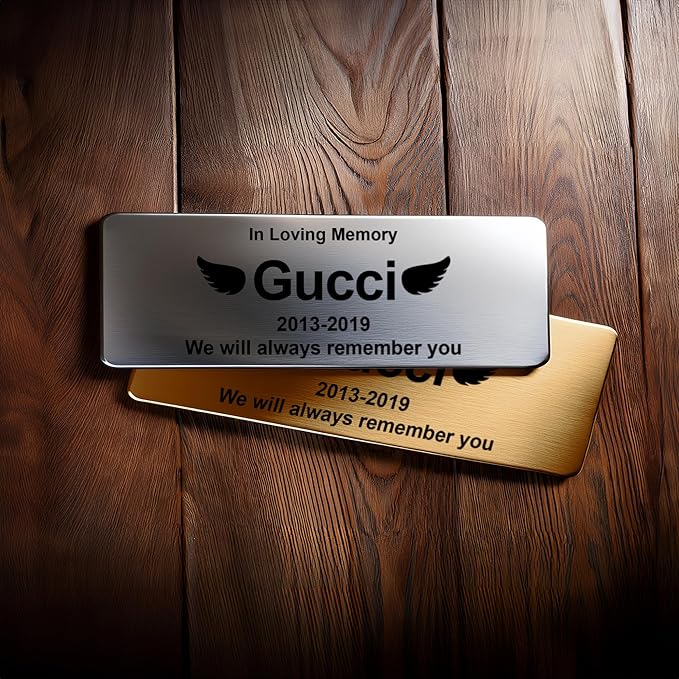 Custom Pet Memorial Nameplate for Urns & Ashes Boxes, Personalized Stainless Steel Adhesive Backing Badge Remembrance Tags (Text)
