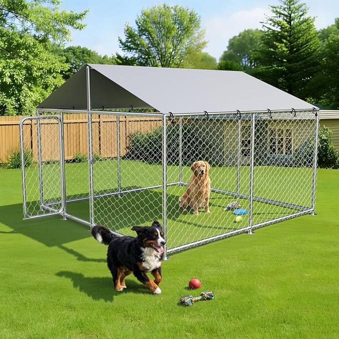 7.8x7.8FT Dog Kennel Outdoor Outside,Heavy Duty Metal Dog Enclosure with Waterproof Oxford Roof, Anti-Rust Galvanized Steel Fence for Large Dogs & Small Animals, Backyard Pet Playpen (93x93IN)