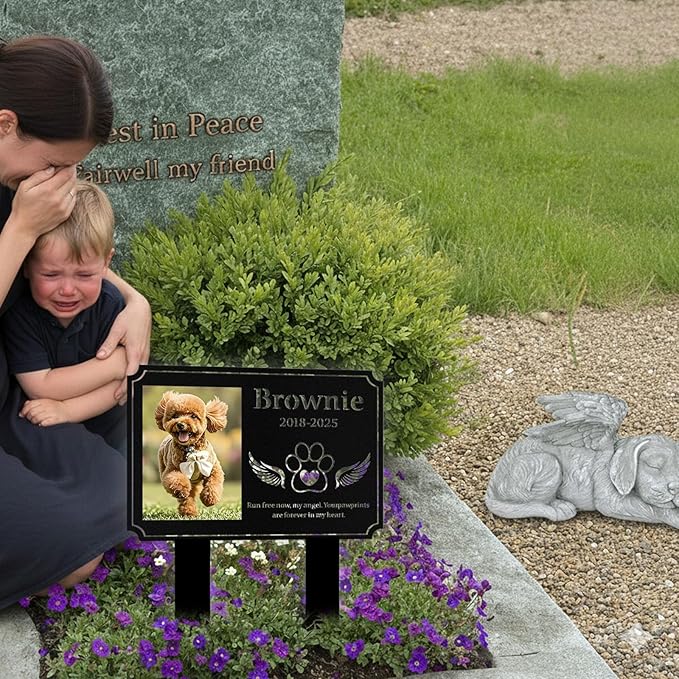 Custom Dog Grave Markers Outdoor, Personalized Pet Grave Marker Dog Memorial with Photo and Name, Outdoor Weatherproof Pet Cemetery Sign, Personalized Dog Memorial Gifts for Loss of Dog