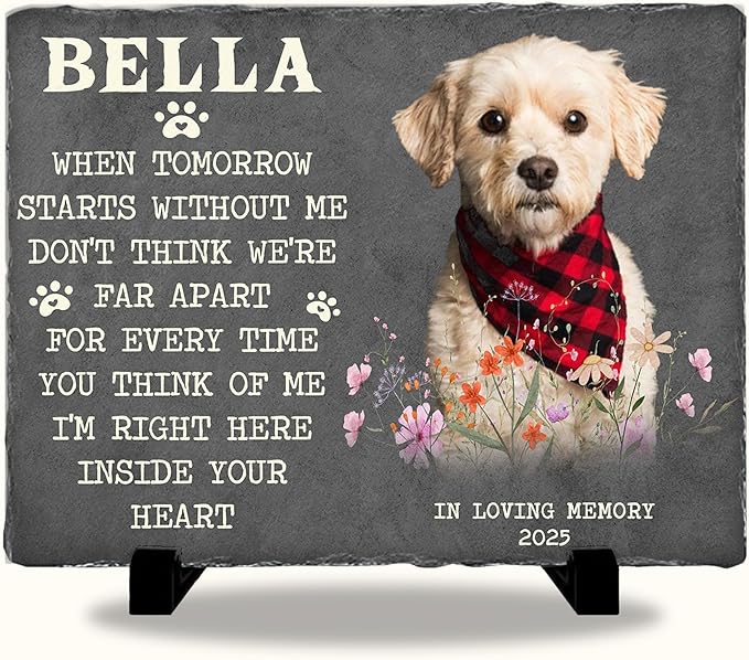 Custom Pet Memorial Stone for Loss of Dog | Personalized Remembrance Gift for Pet Lovers | Grave Marker with Photo & Quote | Dog Memorial Garden Keepsake