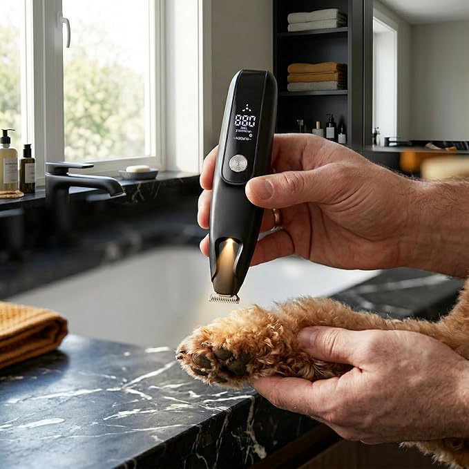 Ultra-Low Noise Dog Paw Trimmer,18mm Wide Blade Paw Groomer with LED Light,USB Rechargeable Paw Shaver with LED Display for Dogs and Cats Black