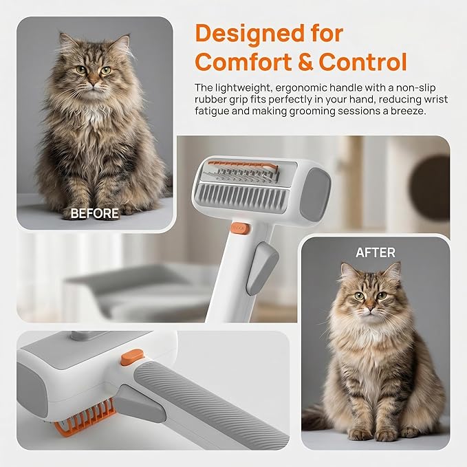 2-in-1 Pet Self-Detangling & Grooming Comb, One-Touch Dematting Brush For Long Hair Dogs. Undercoat Rake To Remove Loose Furs, Stubborn Mats Tangles, Professional Deshedding Tool Cats (2PCS)