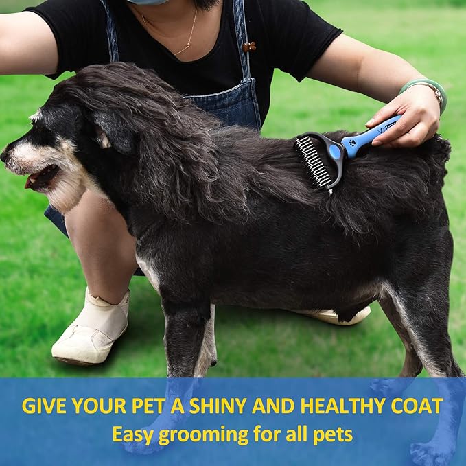 OHMLA dematting Tool for Dogs/Cats-Double-Sided Cat and Dog Grooming Rakes/Easily Remove 99% Tangles/No More Hairs That Make You Hate Falling and Flying-Suitable for People who own Cats and Dogs(Blue)