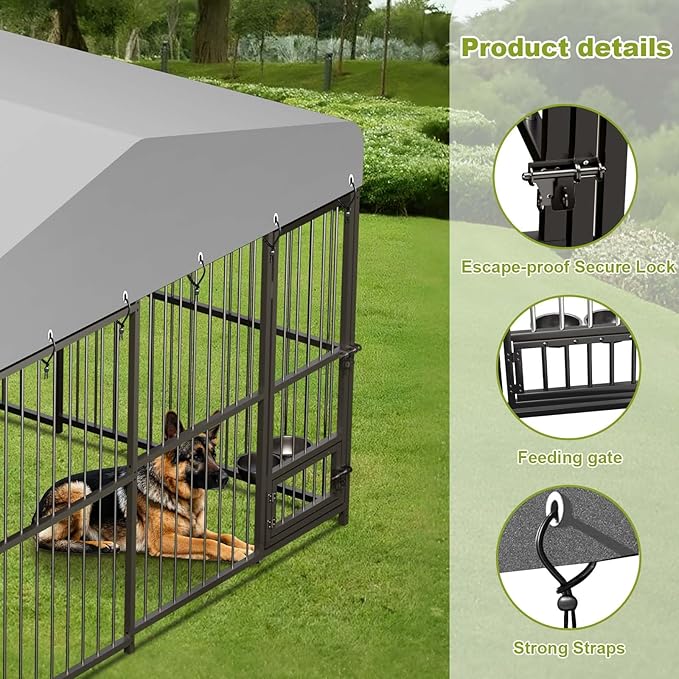 Garvee 10x10x6 FT Outdoor Dog Kennel, Dog Enclosures Outside with UV-Resistant Waterproof Roof Cover and Lock,for Medium and Large Dogs,Easy Assembly