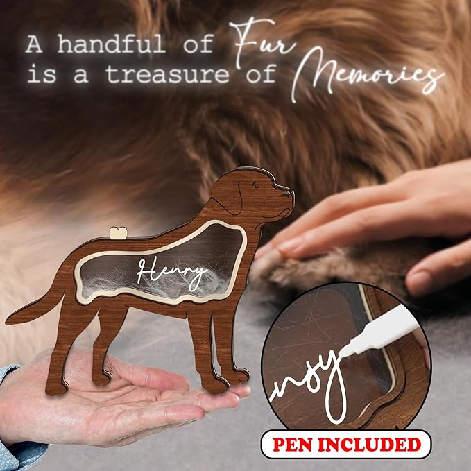 Labrador Dog Hair Keepsake Box Wooden Pet Fur Gifts for Dog Cat Unique Dog Shape Standable Tabletop Decor Pet Dog Memorial Idea Gift for Pet Lover Family Friends Storing Hair Teeth Ashes PSD6-19M