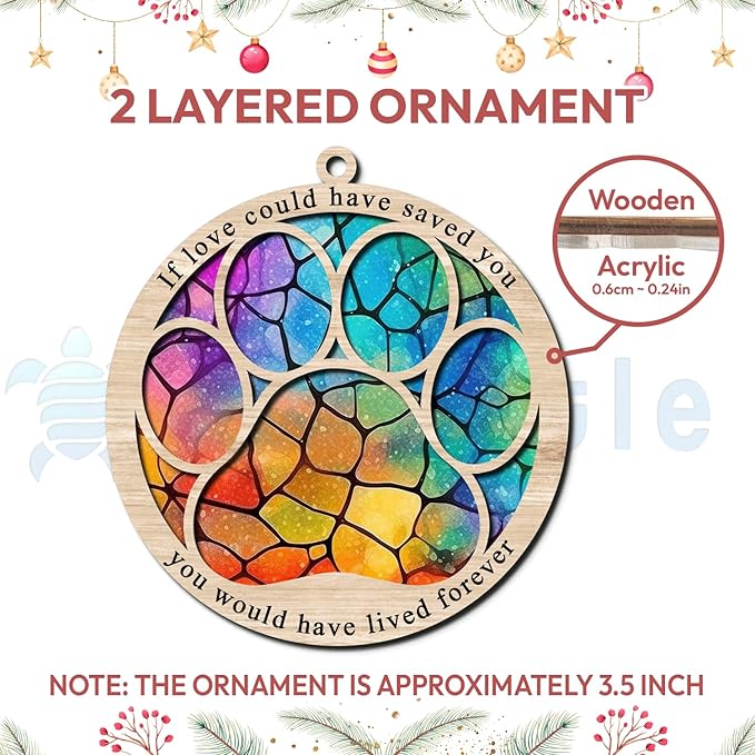 Hyturtle Pet Memorial Suncatcher Gifts for Loss of Dog Cat - Paw Dog Cat Memorial Ornament - Pet Memorial Gifts, Sympathy Remembrance Gifts for Loss of Pet, Pet Memorial Gifts For Christmas