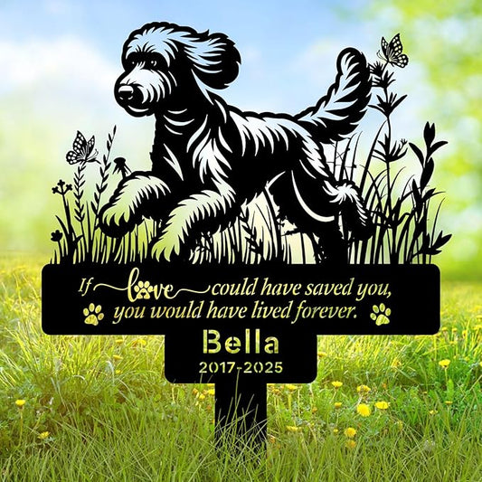 Custom Goldendoodle Memorial Stake with Name & Date, Personalized Pet Metal Memorial Garden Stakes for Doodle, Pet Doodle Stake Dog Loss Sign Pet Garden Memorial Sign Pet Grave Markers