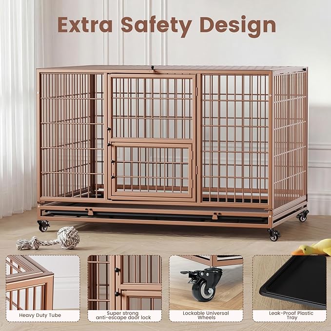 Gardner Pet 32 inch Stackable Heavy Duty Dog Crate,Indestructible Escape-Proof Dog Kennel for Small Dogs,High Anxiety Dog Cage with Upgraded Lockable Wheels，Removable Tray & Triple Door,Brown