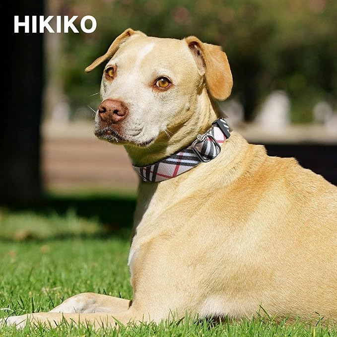 Hikiko Martingale Collar for Dogs with No Buckle Nylon Training Dog Collars for Medium Dogs,Khaki Plaid,M