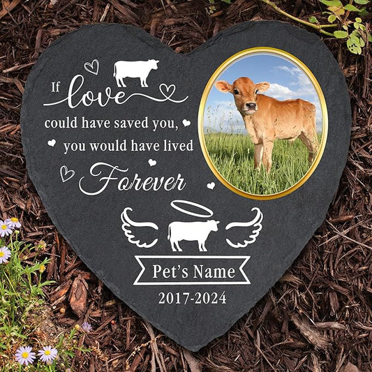 Personalized Pet Cow Memorial Stone, Customized Pet Bull Grave Marker with Photo Name Date, Pet Memorial Gifts for Loss of Highland Cattle, Cow Headstone Gravestone, Cow Memorial Plaque