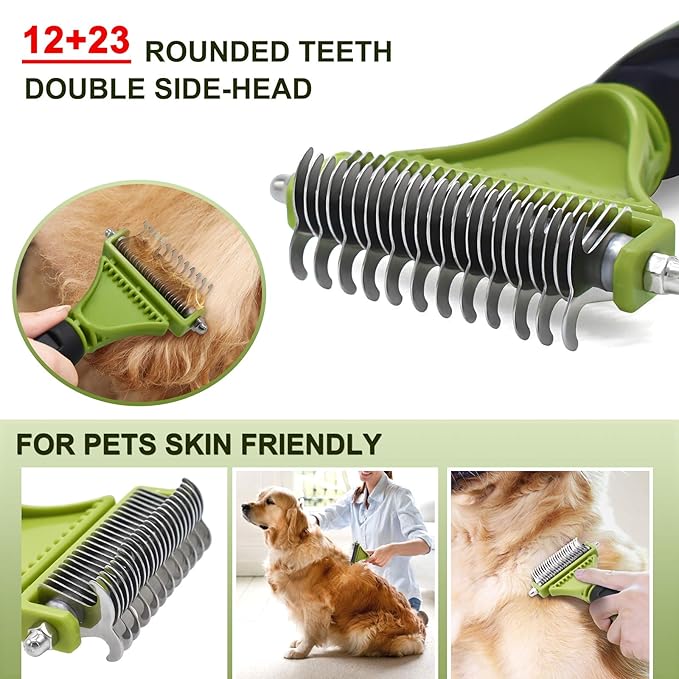 Knot Remover Comb, Dematting tool for Dog - Pets Grooming Brush for Long/Heavy Hair Dogs & Cats, Removes Loose Undercoat, Knots, & Angled Hair, Green, 0.0353 Ounce