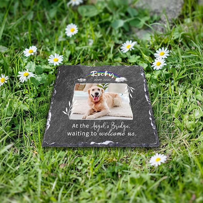 Custom Pet Memorial Stones for Dog, Personalized Memorial Plaques for Outdoors with Picture & Text Garden Stone for Loss of Dogs, Square Shaped Dogs Grave Marker,B5-Square