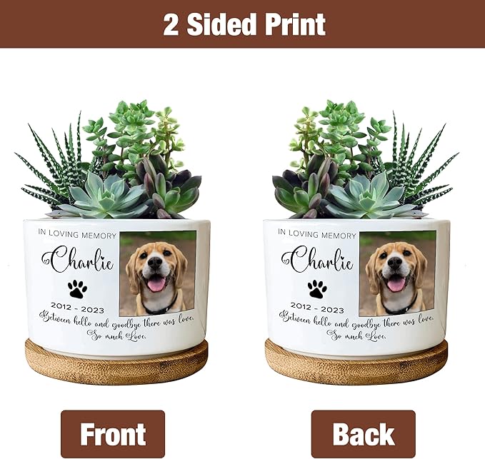 Customized Dog Memorial Picture Plant Pot Remembrance Gifts With Heartfelt Sentimental Quote Loss Plaque In Loving Memory of Plant Pot Dog Cat for Outdoor Sympathy Decor Gifts Pawprints Pet