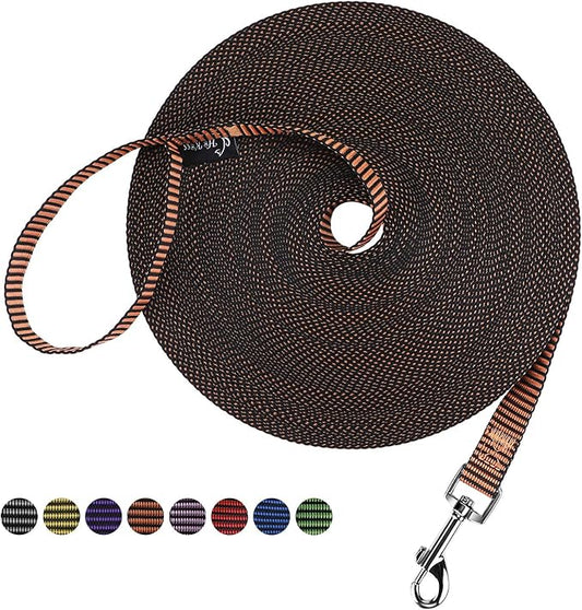 Hi Kiss Dog/Puppy Obedience Recall Training Agility Lead - 15ft 20ft 30ft 50ft 100ft Training Leash - Great for Training, Play, Camping, or Backyard(100ft,Black_Orange)