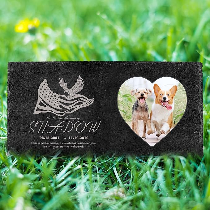 Fanery Sue Custom Cat Memorial Stones with Full Color Image, Dog Memorial Gift Garden Stones, Pet Grave Markers Personalized, All-Natural Memorial Headstone for Pet