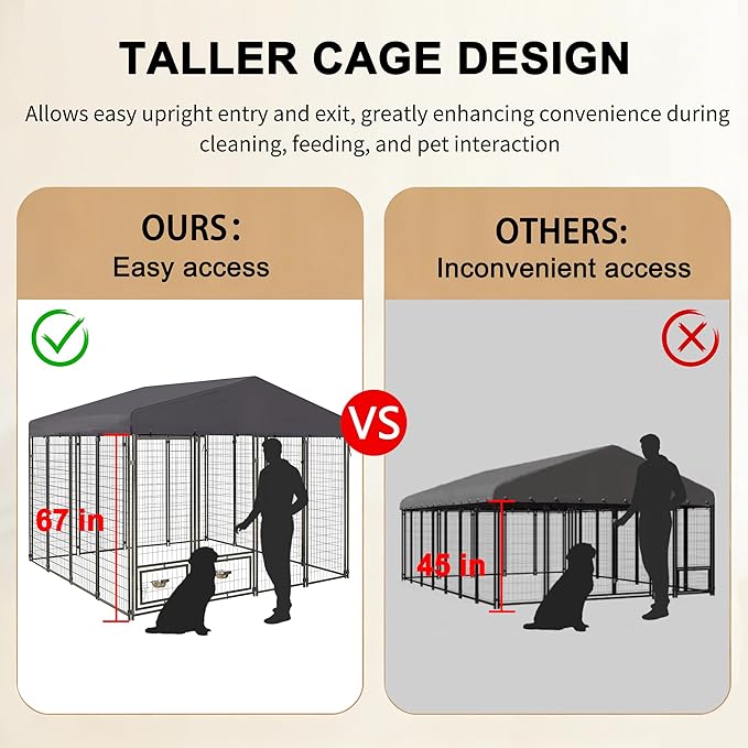 MUPATER Dog Kennel Outdoor 10' x 10', Large Dog House with Roof and Lockable Door, Heavy Duty Dog Enclosure with Rotating Feeding Door for Backyard