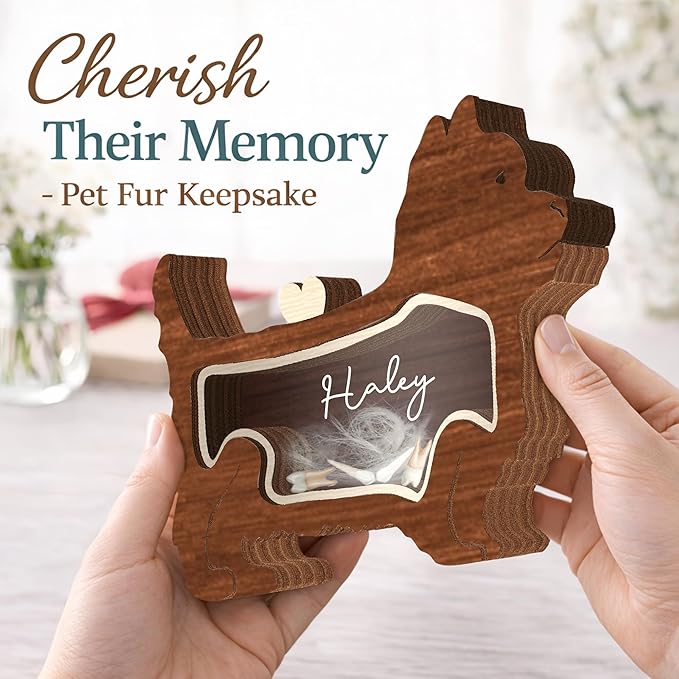 9" Yorkshire Terrier Dog Hair Keepsake Box, Wooden Pet Urns for Dogs, DIY Pet Loss Sympathy Gifts, Unique Gift Dog Shape Standable Table Decor, Idea Gift for Pet Lover Storing Fur Teeth Ashes PS16-31L