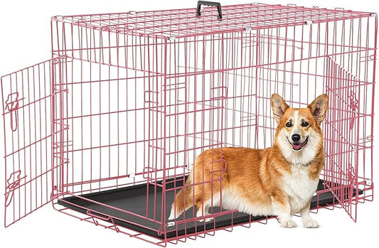 Foldable 36" Dog Crate - Double Door Metal Kennel with Leak-Proof Tray/Divider, Portable & Collapsible for Medium Dogs Indoor