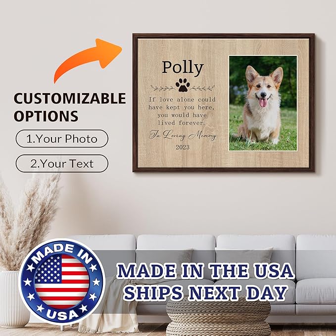 Personalized Pet Memorial Gifts with Photo for Loss of Dog, Custom Canvas Wall Art with Name and Date, Customized Decor Print with Framed, Pet Loss Sympathy Gifts for Dog Lover Owners