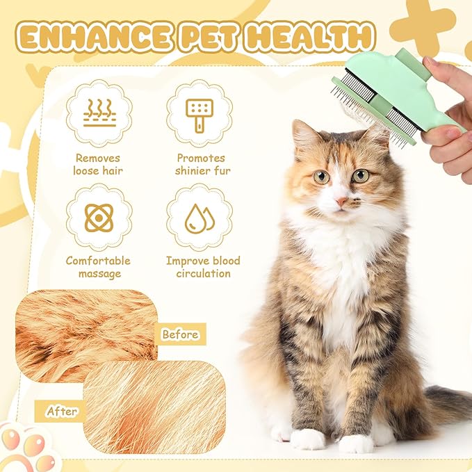 Meanplan 6 Pcs Pet Hair Removal Comb Flea Comb for Cats Dogs One Click Self Cleaning Grooming Brush Bulk Dogs Long Short Stainless Steel Teeth for Shedding Massaging Cleaning Pet Hair (2 Style)