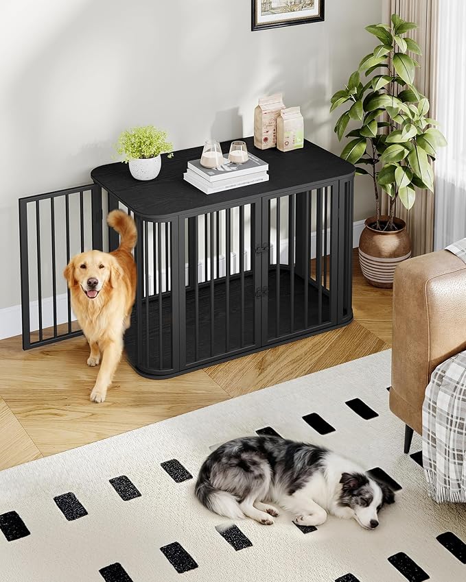 39.4'' Dog Crate Furniture, L Indoor Dog Kennel Dogs Cage, Modern Decorative Pet House for Small/Medium/Large Dogs, Anti-Chew & Anti-Escape, Kennel End Side Table TV Stand, Black DFC88704B