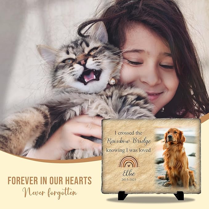 Personalized Dog Memorial Stone | Rainbow Bridge Pet Remembrance Gift for Loss of Beloved Companion | Custom Photo Grave Marker for Dogs | Outdoor- Indoor Animal Tribute Keepsake