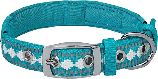 Blueberry Pet Reflective Jacquard Dog Collar with Neoprene Padding & Metal Buckle | Soft & Adjustable Safety Collar - Peacock, Neck 13-16.5", for Medium Breed