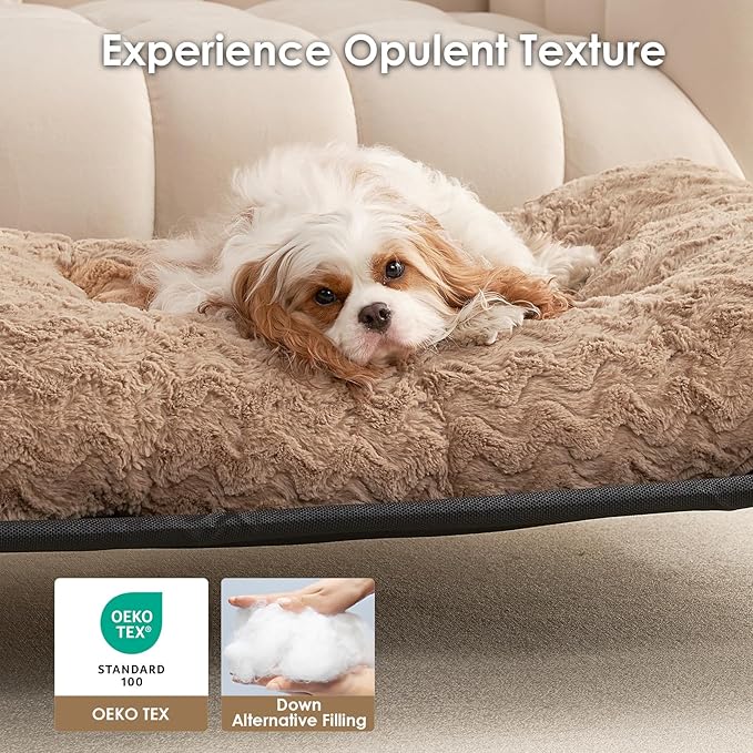 EHEYCIGA XXL Washable Dog Bed for Crate 47x29 Inch, Reversible Kennel Pad for Extra Large Dogs Weight Up to 100 lbs, Plush and Comfy Pet Sleeping Mat, Camel