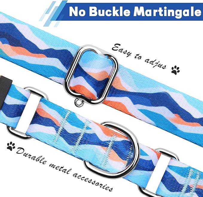 Hikiko Martingale Collar for Dogs with No Buckle Boy Male No Slip Dog Collars for Medium Dogs,Blue Mountain,M