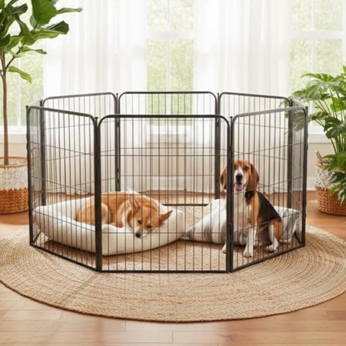 Dog Playpen w/Carrying Case for Indoor or Outdoor Use – 32 Inch, 16 Black Panels - Portable Metal Exercise Pen for Small & Medium Dogs - Pet Fence Kennel Crate for House, RV, or Travel
