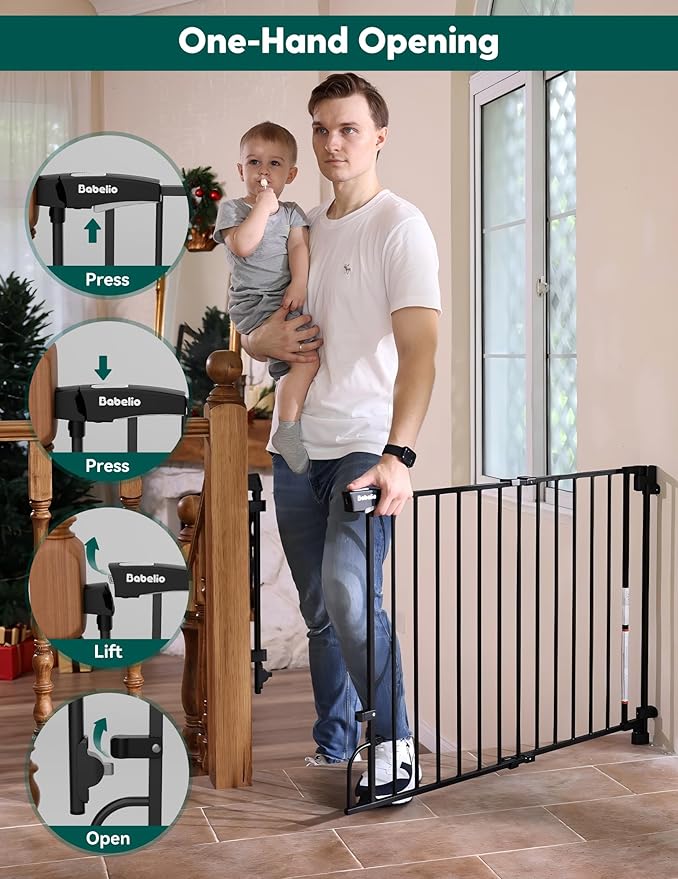 Babelio Removable & No Bottom Bar Baby Gate, 29-43", 36" H Hardware Mounted (Drill Needed)| Wide Walk-Thru| Auto-Close Safety Dog/Pet Gate for Stairs & Doorways (Black)