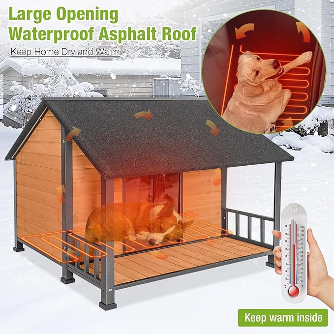 GUTINNEEN Large Dog House with Insulated Liner for Winter Outdoor Dog Cage with All-Around Iron Frame Dog Kennel for Small & Medium & Large Dogs,Insulation