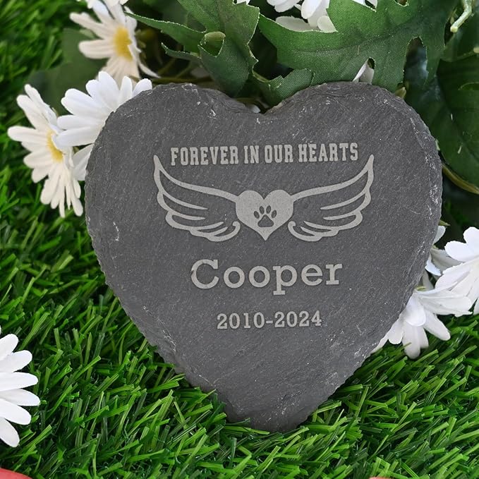4" Personalized Dog Memorial Stone,Paw Print with Wings Pet Head Stone, Forever in Our Hearts Dog Cat Garden Stone, Dog Sympathy Gifts